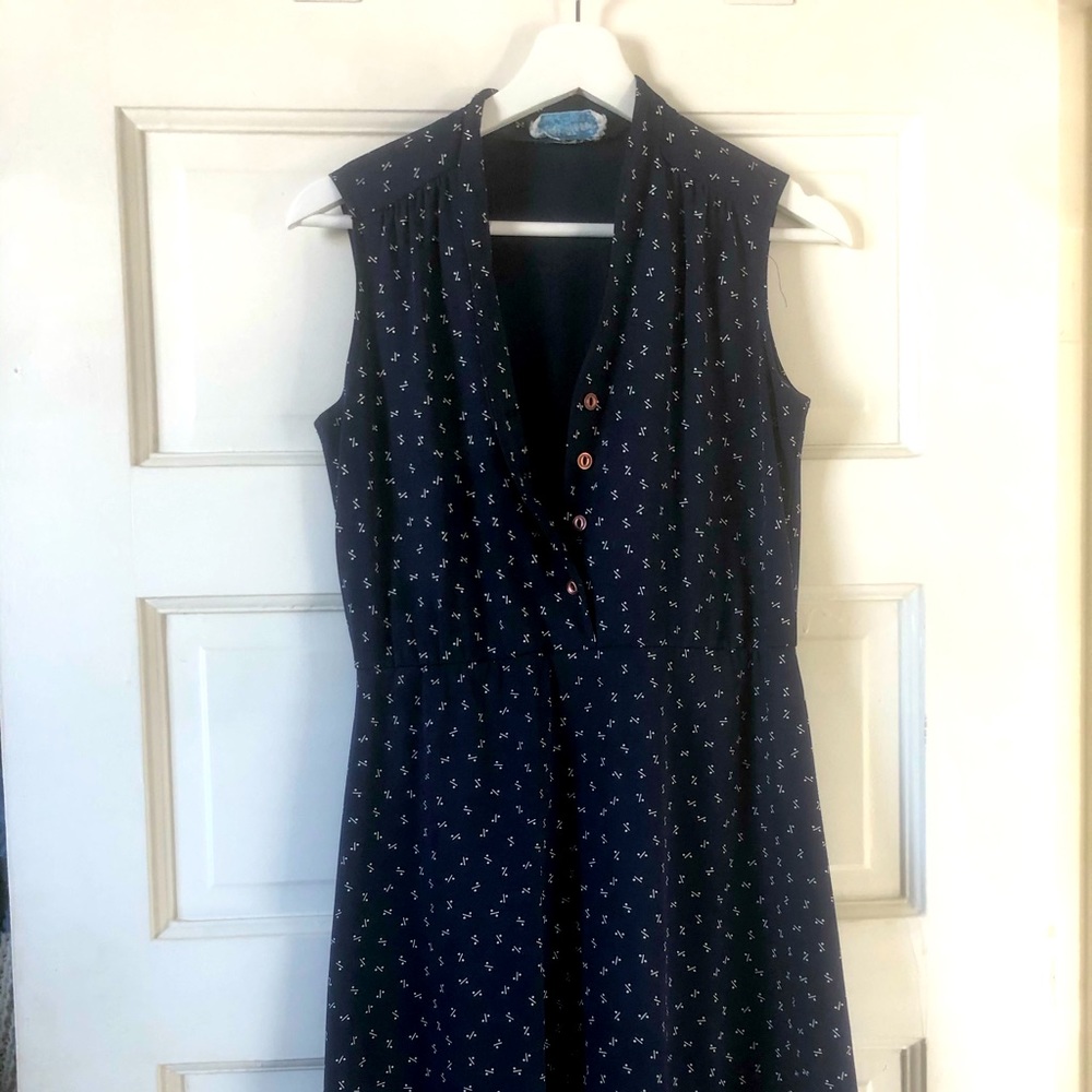Blue, floral dress. Sleeveless